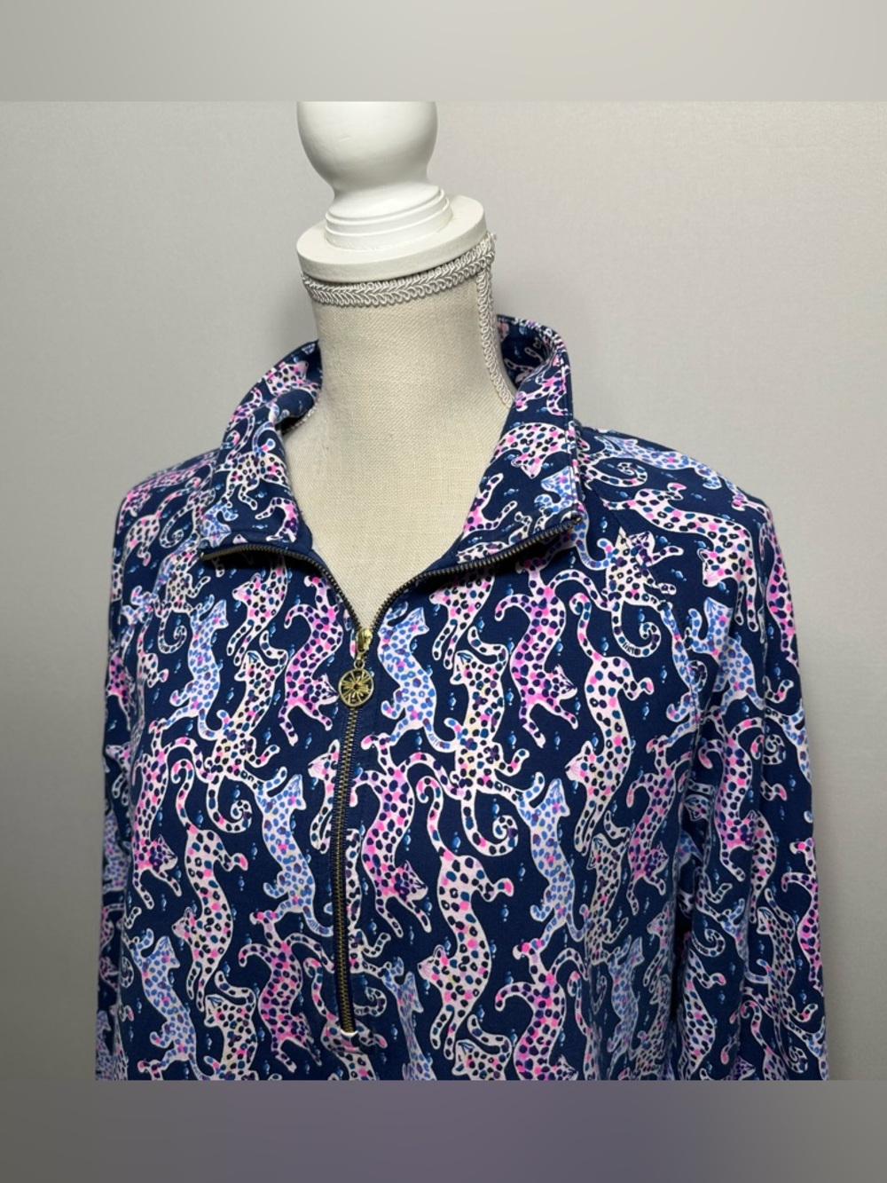 Lilly Pulitzer Skipper 1/2 Zip Popover Oyster Bay Navy On the Catwalk Size Large